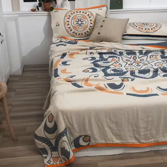 91家纺网 家纺一手货源 找家纺 朴尔家纺-毛巾被 2026新款波西米亚风全棉四层纱布毛巾被-朴尔经典款常年备货 波西米亚