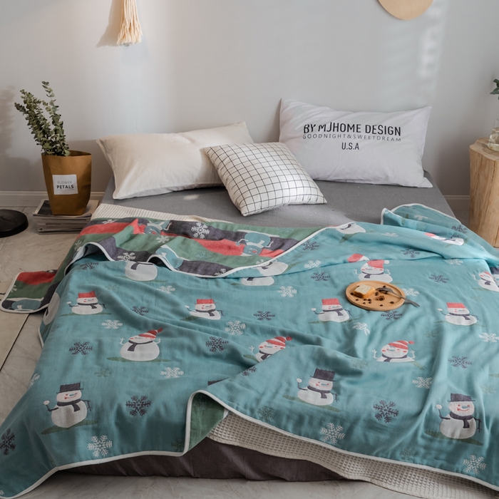 91家纺网 家纺一手货源 找家纺 朴尔家纺-毛巾被 2026新款经典六层纱布全棉毛巾被系列-朴尔经典款常年备货 雪人兰