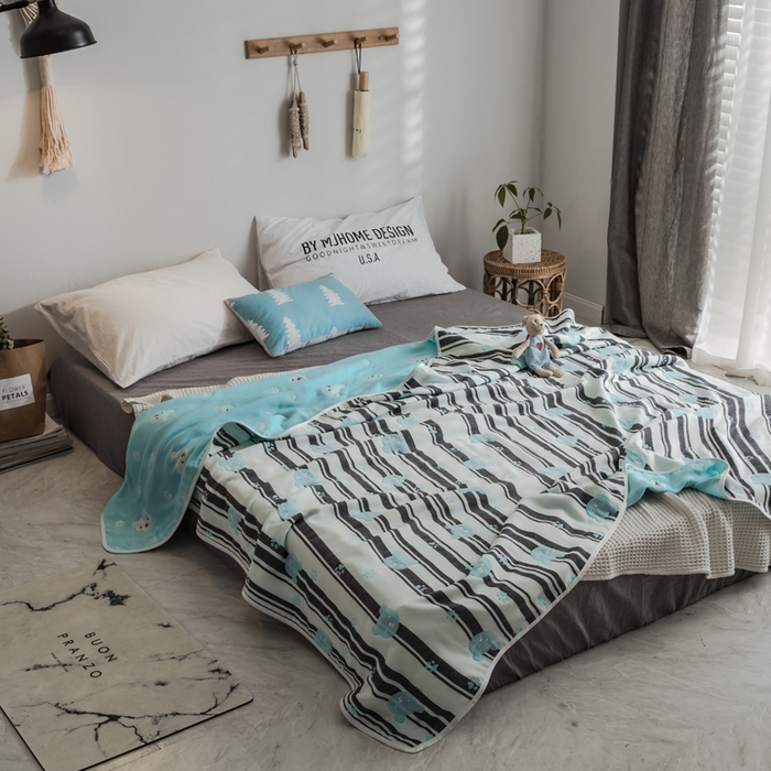 91家纺网 家纺一手货源 找家纺 朴尔家纺-毛巾被 2026新款经典六层纱布全棉毛巾被系列-朴尔经典款常年备货 甜蜜小熊-兰