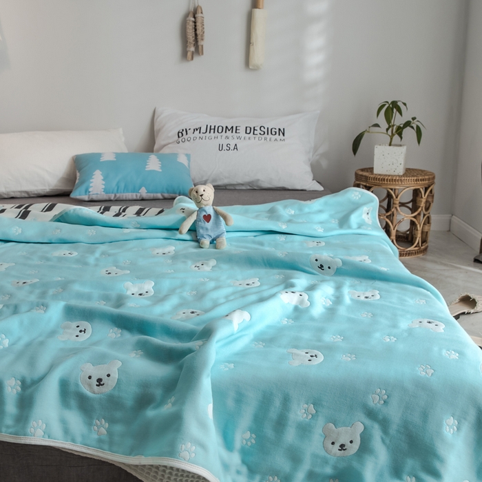 91家纺网 家纺一手货源 找家纺 朴尔家纺-毛巾被 2026新款经典六层纱布全棉毛巾被系列-朴尔经典款常年备货 甜蜜小熊-兰