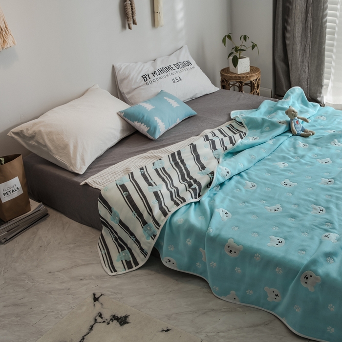 91家纺网 家纺一手货源 找家纺 朴尔家纺-毛巾被 2026新款经典六层纱布全棉毛巾被系列-朴尔经典款常年备货 甜蜜小熊-兰