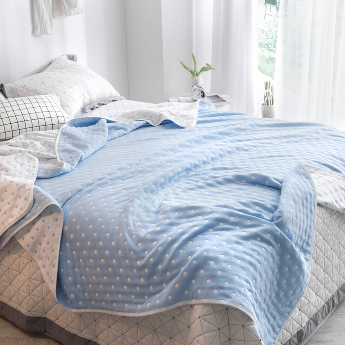 91家纺网 家纺一手货源 找家纺 朴尔家纺-毛巾被 2026新款经典六层纱布全棉毛巾被系列-朴尔经典款常年备货 小波点-兰