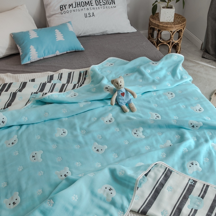 91家纺网 家纺一手货源 找家纺 朴尔家纺-毛巾被 2026新款经典六层纱布全棉毛巾被系列-朴尔经典款常年备货 甜蜜小熊-兰