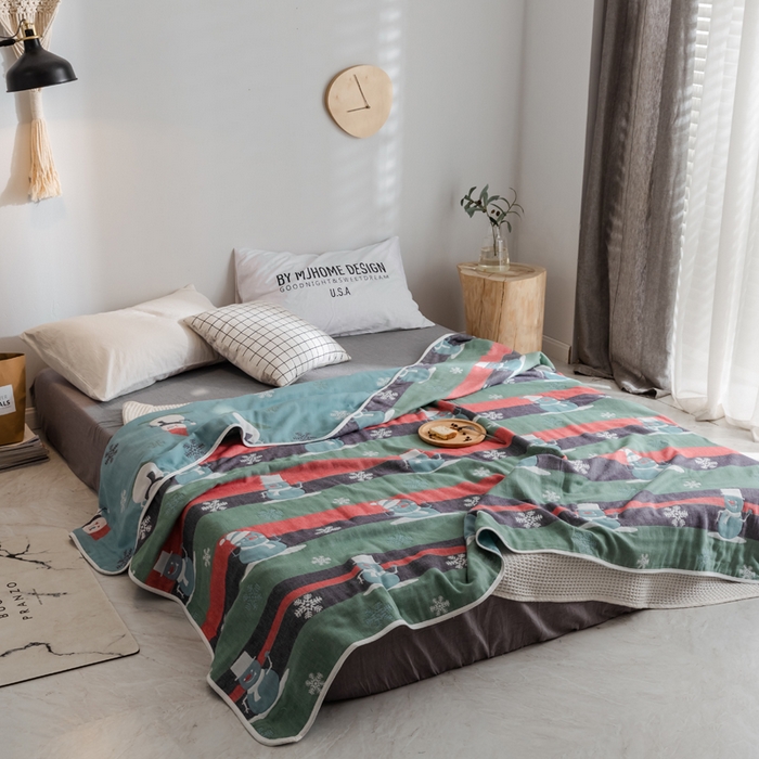 91家纺网 家纺一手货源 找家纺 朴尔家纺-毛巾被 2026新款经典六层纱布全棉毛巾被系列-朴尔经典款常年备货 雪人兰