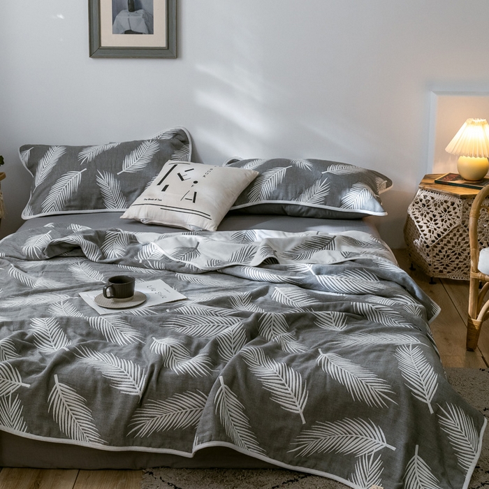 91家纺网 家纺一手货源 找家纺 朴尔家纺-毛巾被 2026新款经典六层纱布全棉毛巾被系列-朴尔经典款常年备货 羽魅-深灰