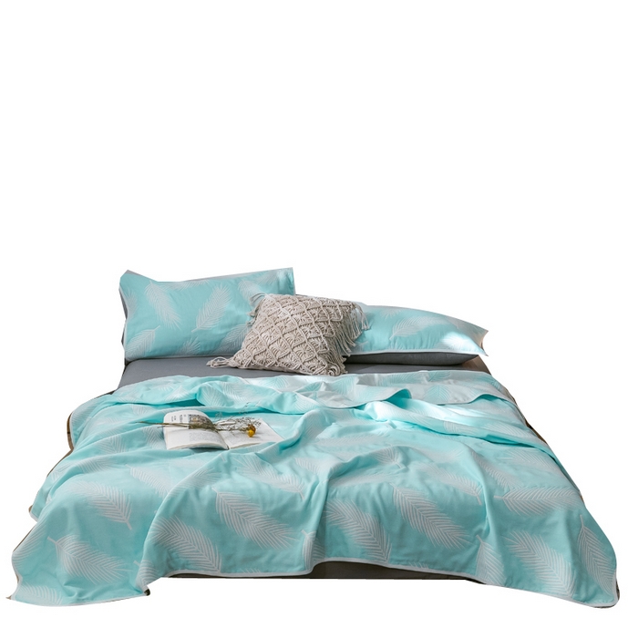 91家纺网 家纺一手货源 找家纺 朴尔家纺-毛巾被 2026新款经典六层纱布全棉毛巾被系列-朴尔经典款常年备货 羽魅-蓝