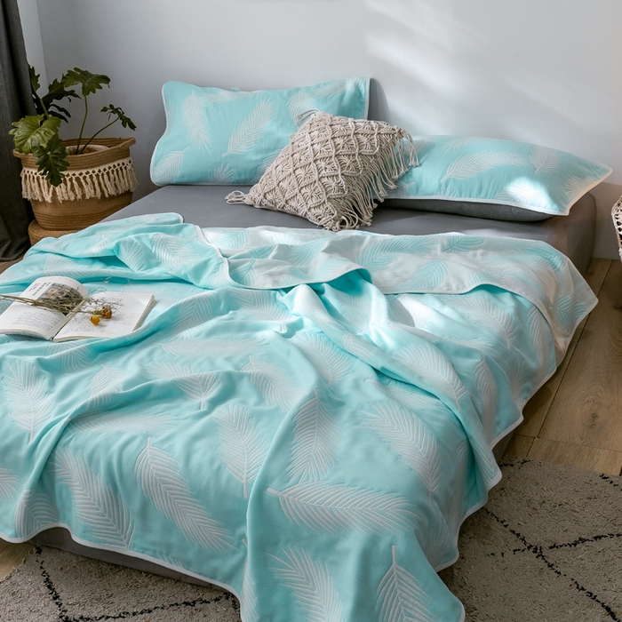 91家纺网 家纺一手货源 找家纺 朴尔家纺-毛巾被 2026新款经典六层纱布全棉毛巾被系列-朴尔经典款常年备货 羽魅-蓝