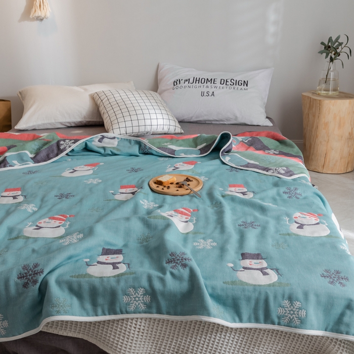 91家纺网 家纺一手货源 找家纺 朴尔家纺-毛巾被 2026新款经典六层纱布全棉毛巾被系列-朴尔经典款常年备货 雪人兰