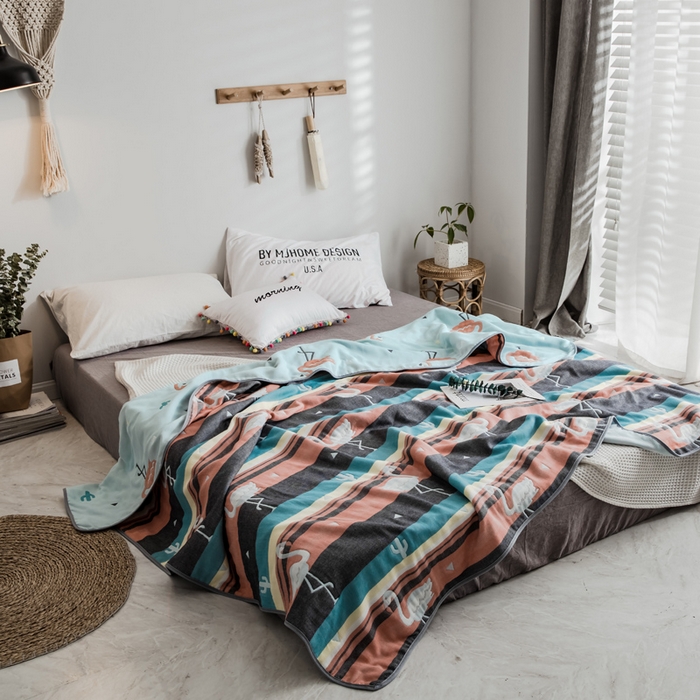 91家纺网 家纺一手货源 找家纺 朴尔家纺-毛巾被 2026新款经典六层纱布全棉毛巾被系列-朴尔经典款常年备货 幸福鸟兰