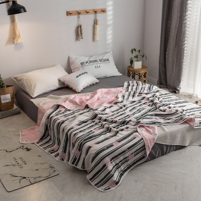 91家纺网 家纺一手货源 找家纺 朴尔家纺-毛巾被 2026新款经典六层纱布全棉毛巾被系列-朴尔经典款常年备货 甜蜜小熊-粉