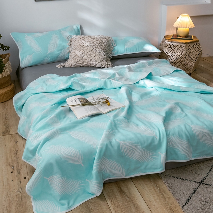 91家纺网 家纺一手货源 找家纺 朴尔家纺-毛巾被 2026新款经典六层纱布全棉毛巾被系列-朴尔经典款常年备货 羽魅-蓝