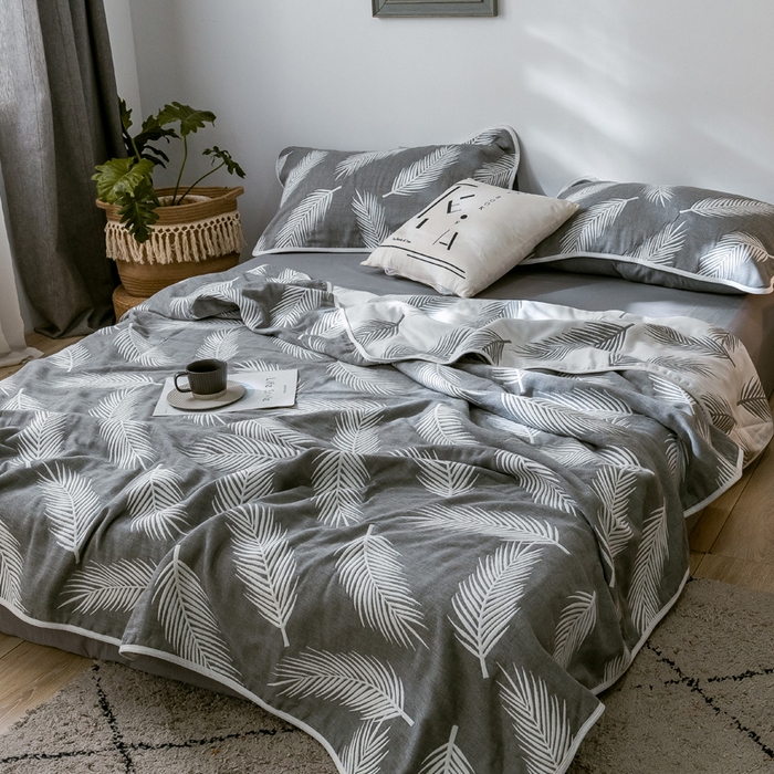 91家纺网 家纺一手货源 找家纺 朴尔家纺-毛巾被 2026新款经典六层纱布全棉毛巾被系列-朴尔经典款常年备货 羽魅-深灰