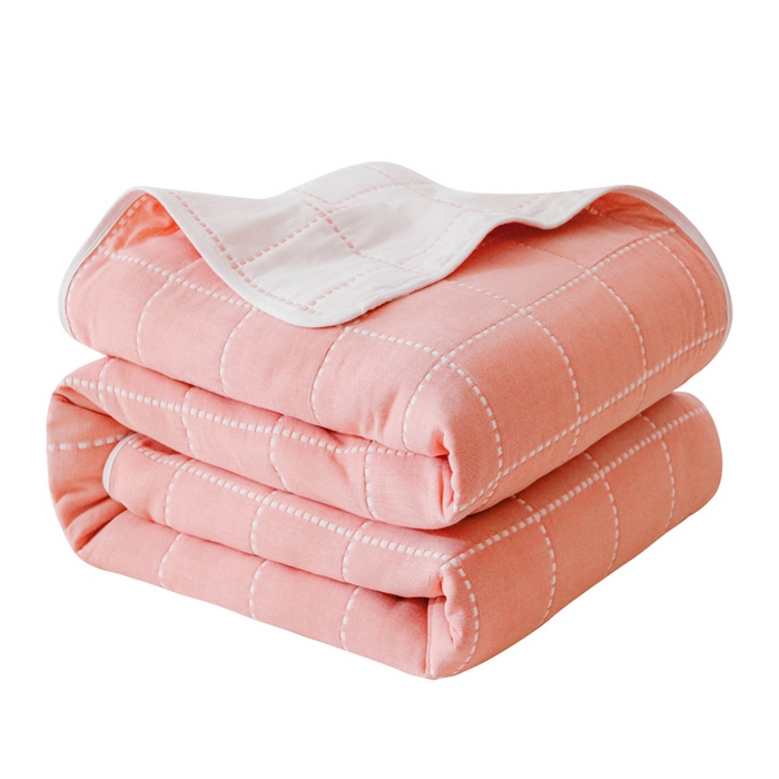 91家纺网 家纺一手货源 找家纺 朴尔家纺-毛巾被 2026新款经典六层纱布全棉毛巾被系列-朴尔经典款常年备货 时尚虚线-粉色