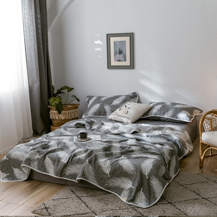 91家纺网 家纺一手货源 找家纺 朴尔家纺-毛巾被 2026新款经典六层纱布全棉毛巾被系列-朴尔经典款常年备货 羽魅-深灰