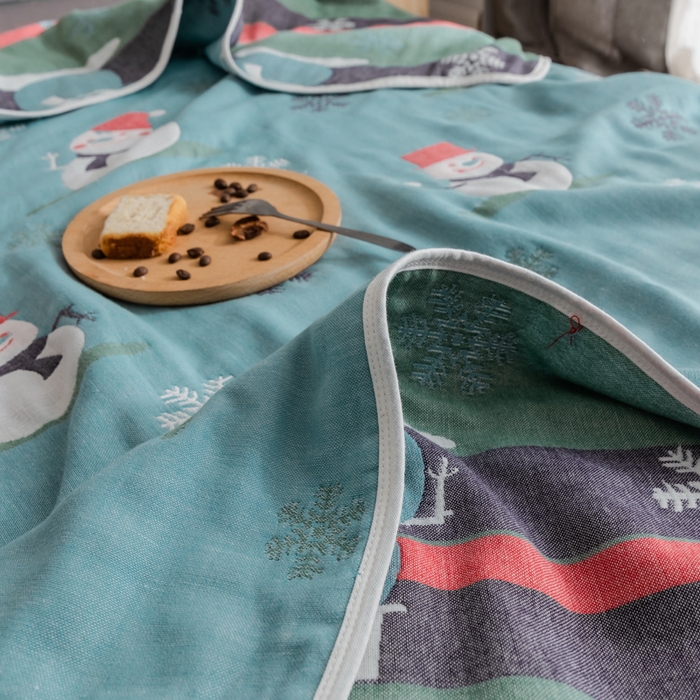 91家纺网 家纺一手货源 找家纺 朴尔家纺-毛巾被 2026新款经典六层纱布全棉毛巾被系列-朴尔经典款常年备货 雪人兰