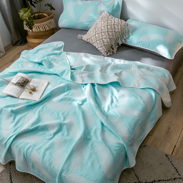 91家纺网 家纺一手货源 找家纺 朴尔家纺-毛巾被 2026新款经典六层纱布全棉毛巾被系列-朴尔经典款常年备货 羽魅-蓝