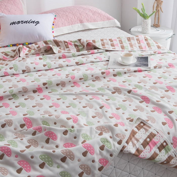 91家纺网 家纺一手货源 找家纺 朴尔家纺-毛巾被 2026新款经典六层纱布全棉毛巾被系列-朴尔经典款常年备货 日式蘑菇