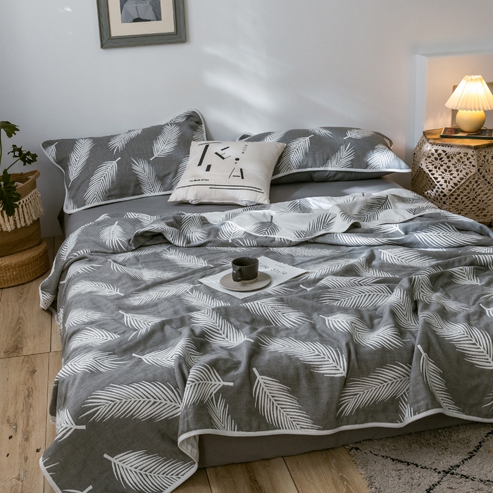 91家纺网 家纺一手货源 找家纺 朴尔家纺-毛巾被 2026新款经典六层纱布全棉毛巾被系列-朴尔经典款常年备货 羽魅-深灰