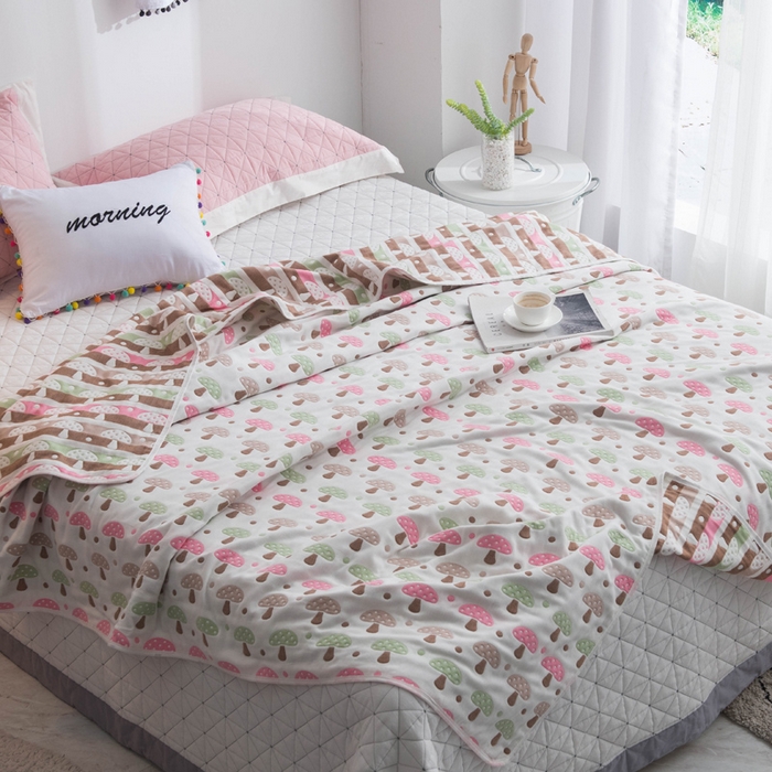 91家纺网 家纺一手货源 找家纺 朴尔家纺-毛巾被 2026新款经典六层纱布全棉毛巾被系列-朴尔经典款常年备货 日式蘑菇