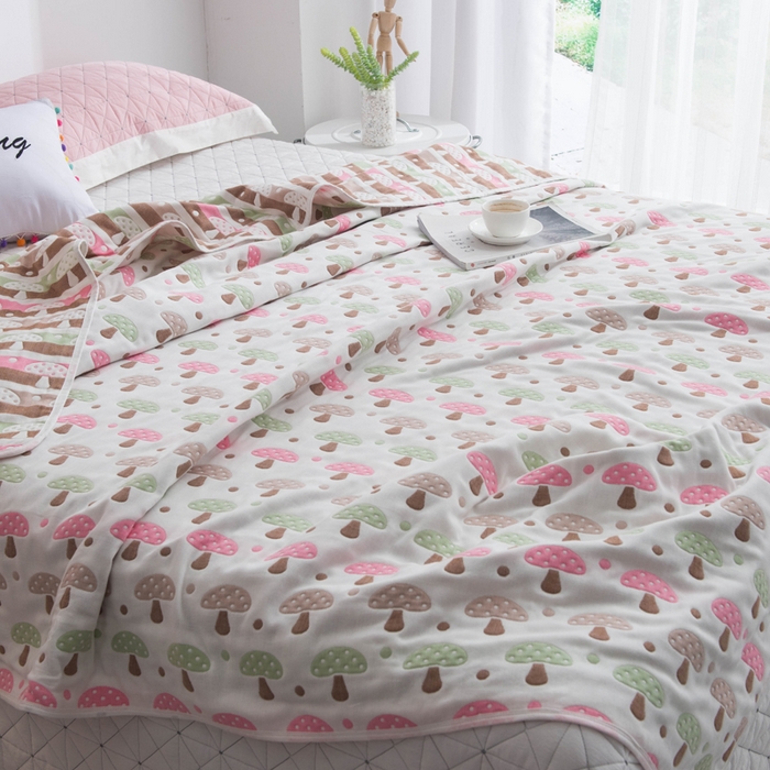 91家纺网 家纺一手货源 找家纺 朴尔家纺-毛巾被 2026新款经典六层纱布全棉毛巾被系列-朴尔经典款常年备货 日式蘑菇