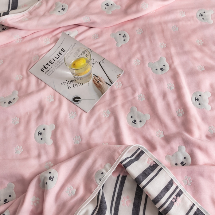 91家纺网 家纺一手货源 找家纺 朴尔家纺-毛巾被 2026新款经典六层纱布全棉毛巾被系列-朴尔经典款常年备货 甜蜜小熊-粉