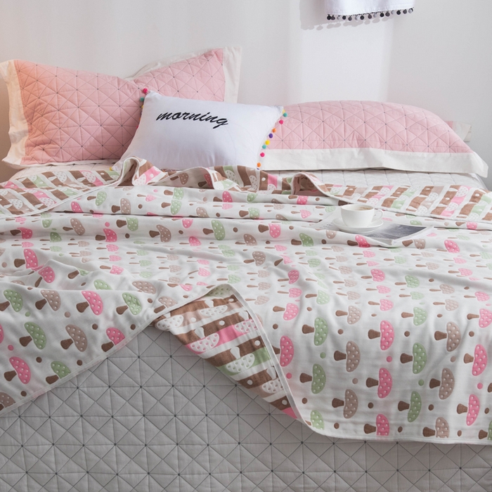 91家纺网 家纺一手货源 找家纺 朴尔家纺-毛巾被 2026新款经典六层纱布全棉毛巾被系列-朴尔经典款常年备货 日式蘑菇