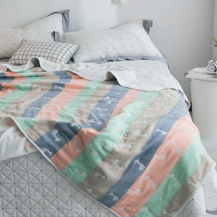 91家纺网 家纺一手货源 找家纺 朴尔家纺-毛巾被 2026新款经典六层纱布全棉毛巾被系列-朴尔经典款常年备货 长颈鹿