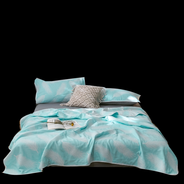 91家纺网 家纺一手货源 找家纺 朴尔家纺-毛巾被 2026新款经典六层纱布全棉毛巾被系列-朴尔经典款常年备货 羽魅-蓝