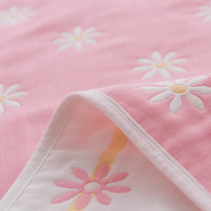 91家纺网 家纺一手货源 找家纺 朴尔家纺-毛巾被 2026新款经典六层纱布全棉毛巾被系列-朴尔经典款常年备货 小雏菊-粉