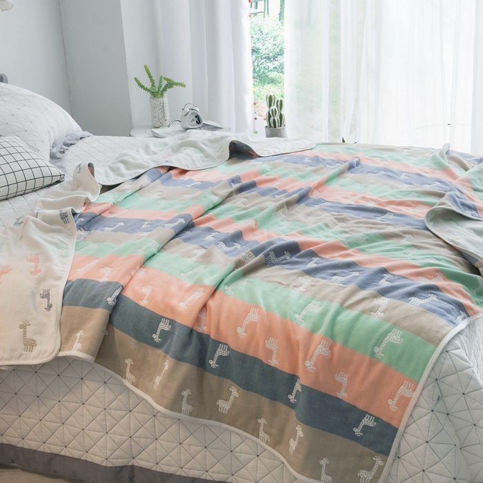 91家纺网 家纺一手货源 找家纺 朴尔家纺-毛巾被 2026新款经典六层纱布全棉毛巾被系列-朴尔经典款常年备货 长颈鹿