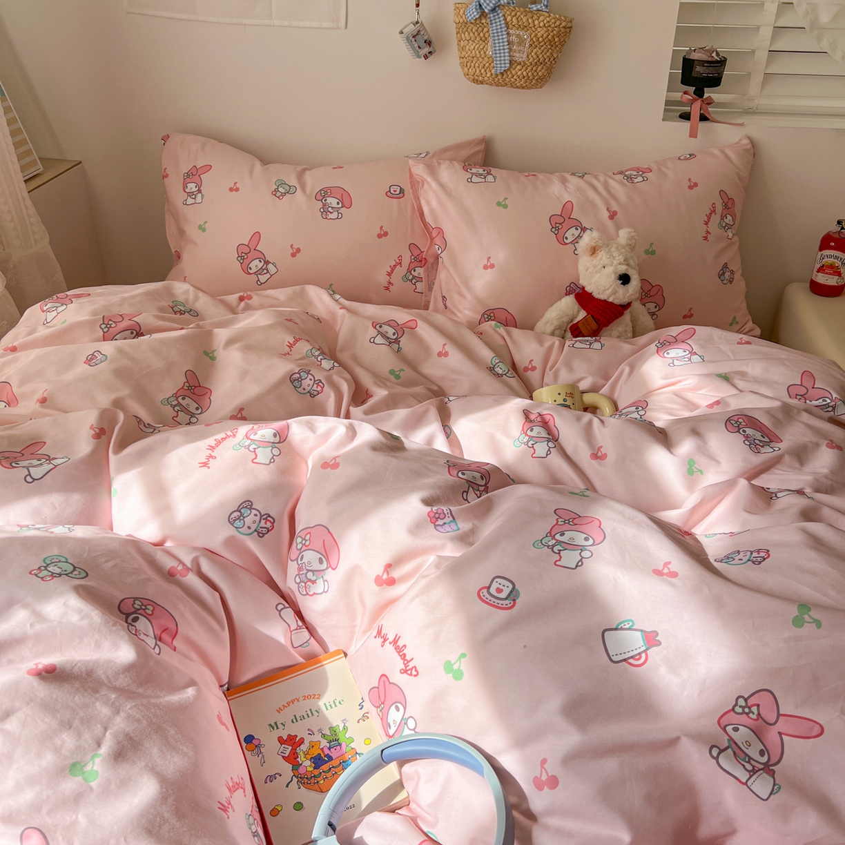 91家纺网 家纺一手货源 找家纺 耀悦家纺 2026新款纯棉四件套正版授权三丽鸥卡通第一弹 美乐蒂元气