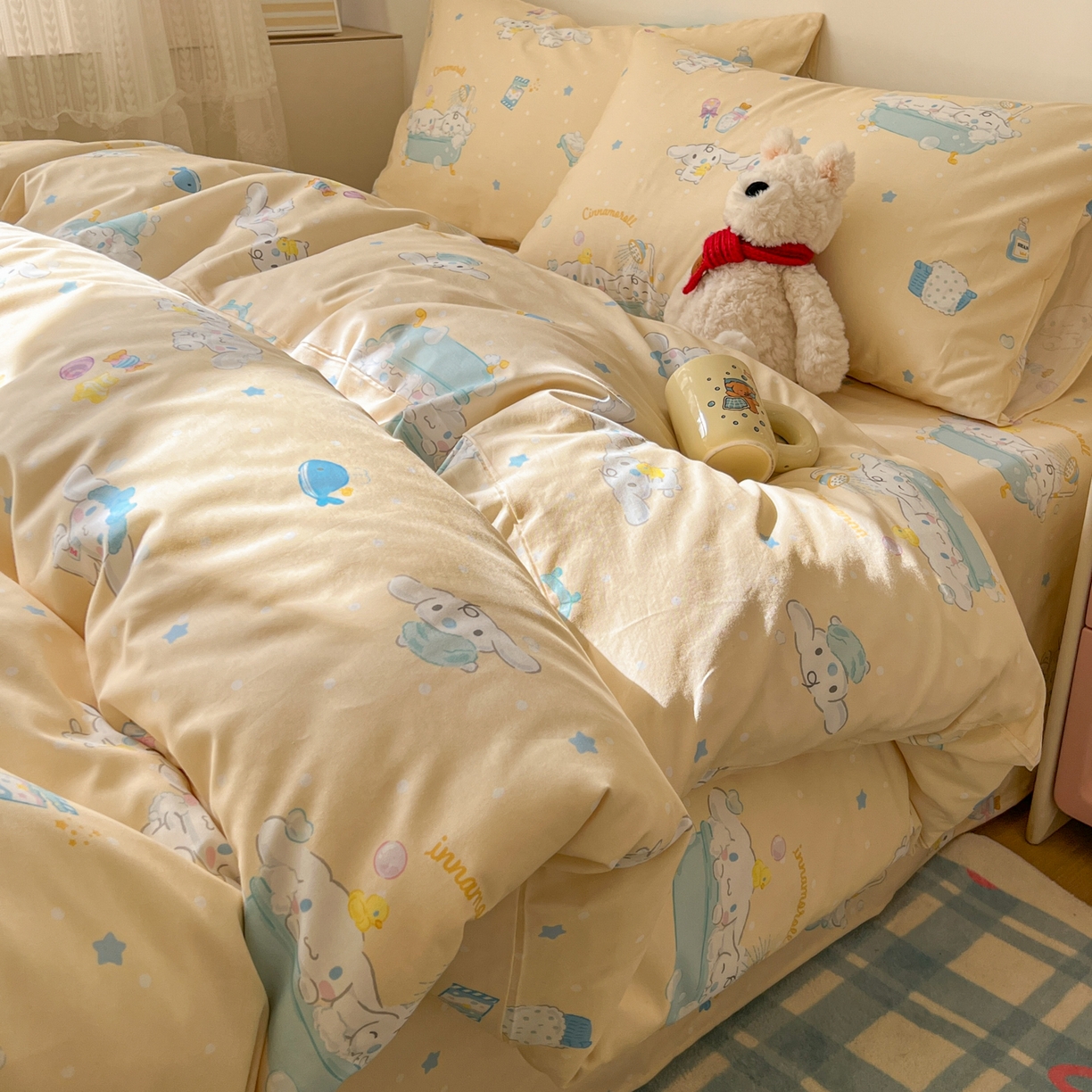 91家纺网 家纺一手货源 找家纺 耀悦家纺 2026新款纯棉四件套正版授权三丽鸥卡通第一弹 玉桂狗沐浴