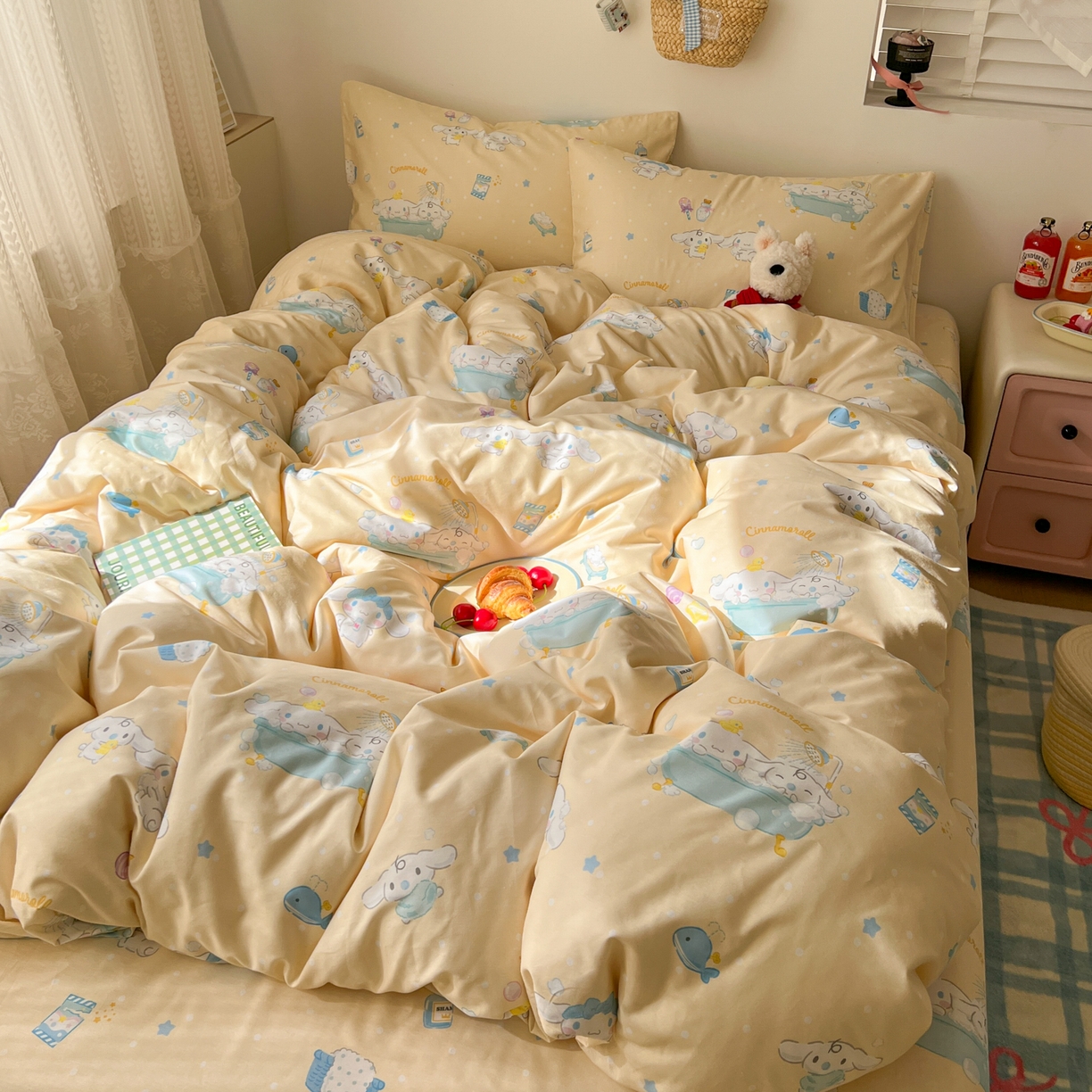 91家纺网 家纺一手货源 找家纺 耀悦家纺 2026新款纯棉四件套正版授权三丽鸥卡通第一弹 玉桂狗沐浴