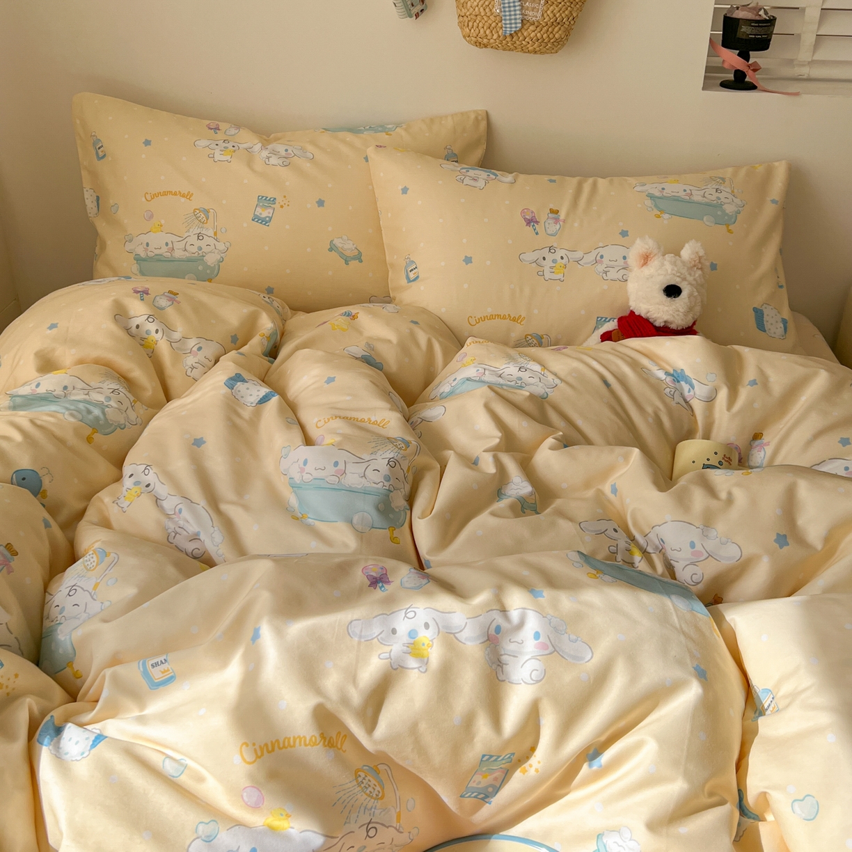 91家纺网 家纺一手货源 找家纺 耀悦家纺 2026新款纯棉四件套正版授权三丽鸥卡通第一弹 玉桂狗沐浴