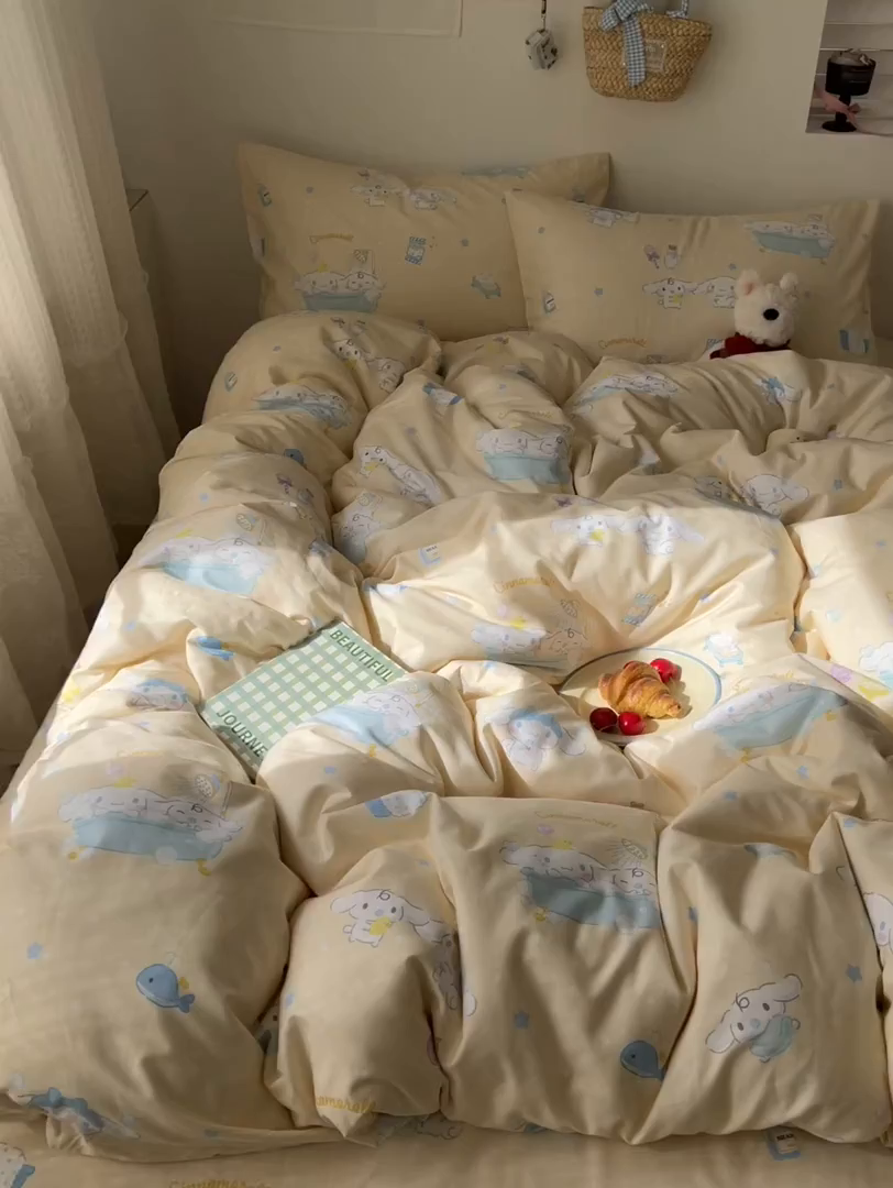 91家纺网 家纺一手货源 找家纺 耀悦家纺 2026新款纯棉四件套正版授权三丽鸥卡通第一弹 玉桂狗沐浴