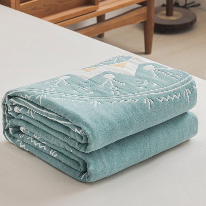 91家纺网 家纺一手货源 找家纺 朴尔家纺-毛巾被 2026新款抽象风格六层纱布毛巾被系列-朴尔经典款常年备货 洛丽塔-绿