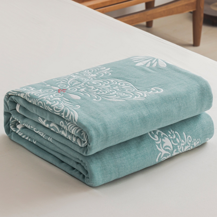 91家纺网 家纺一手货源 找家纺 朴尔家纺-毛巾被 2026新款抽象风格六层纱布毛巾被系列-朴尔经典款常年备货 蝴蝶泉边-绿