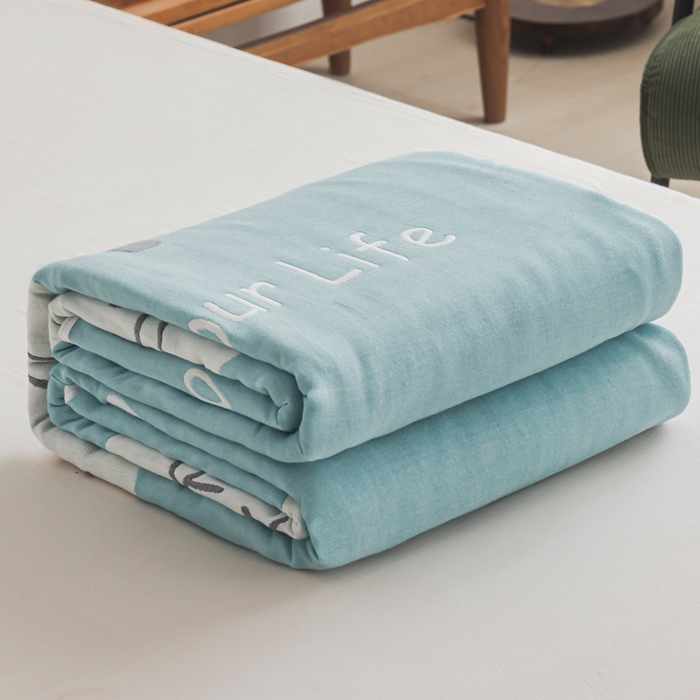 91家纺网 家纺一手货源 找家纺 朴尔家纺-毛巾被 2026新款抽象风格六层纱布毛巾被系列-朴尔经典款常年备货 幸福小树-绿