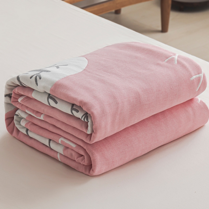 91家纺网 家纺一手货源 找家纺 朴尔家纺-毛巾被 2026新款抽象风格六层纱布毛巾被系列-朴尔经典款常年备货 幸福小树-粉