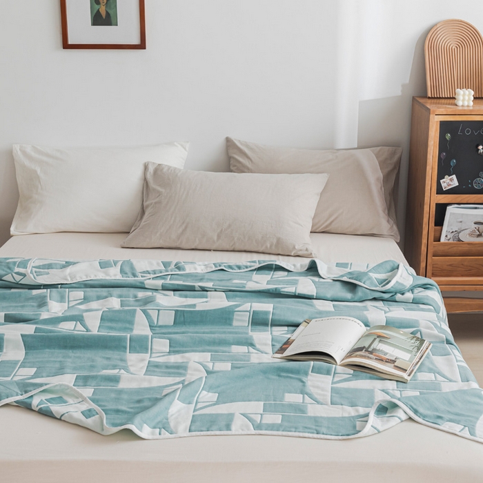 91家纺网 家纺一手货源 找家纺 朴尔家纺-毛巾被 2026新款抽象风格六层纱布毛巾被系列-朴尔经典款常年备货 魔幻世界-绿