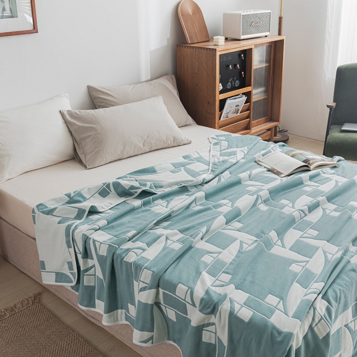 91家纺网 家纺一手货源 找家纺 朴尔家纺-毛巾被 2026新款抽象风格六层纱布毛巾被系列-朴尔经典款常年备货 魔幻世界-绿