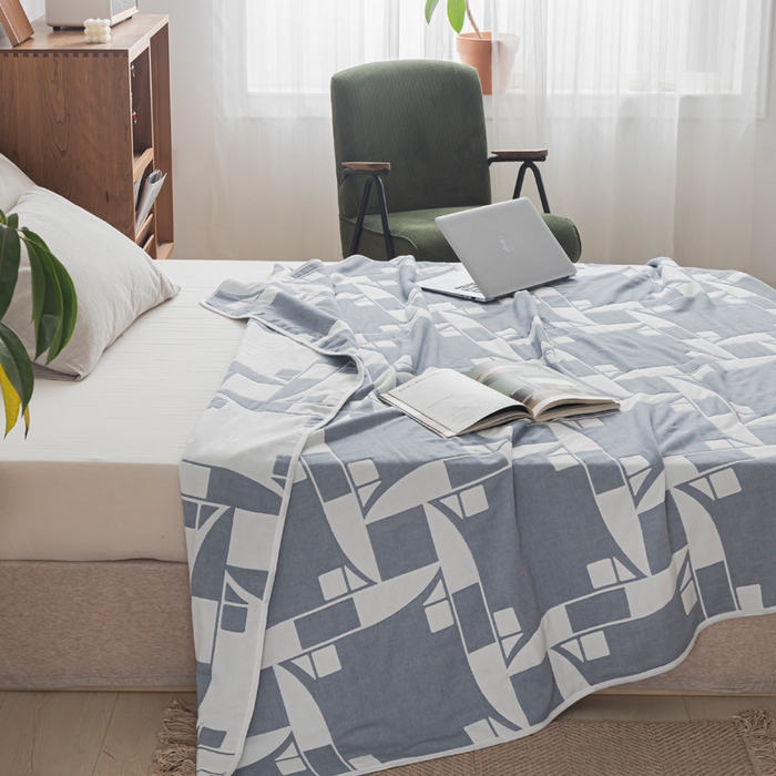 91家纺网 家纺一手货源 找家纺 朴尔家纺-毛巾被 2026新款抽象风格六层纱布毛巾被系列-朴尔经典款常年备货 魔幻世界-蓝