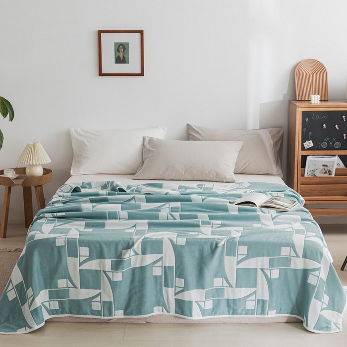 91家纺网 家纺一手货源 找家纺 朴尔家纺-毛巾被 2026新款抽象风格六层纱布毛巾被系列-朴尔经典款常年备货 魔幻世界-绿