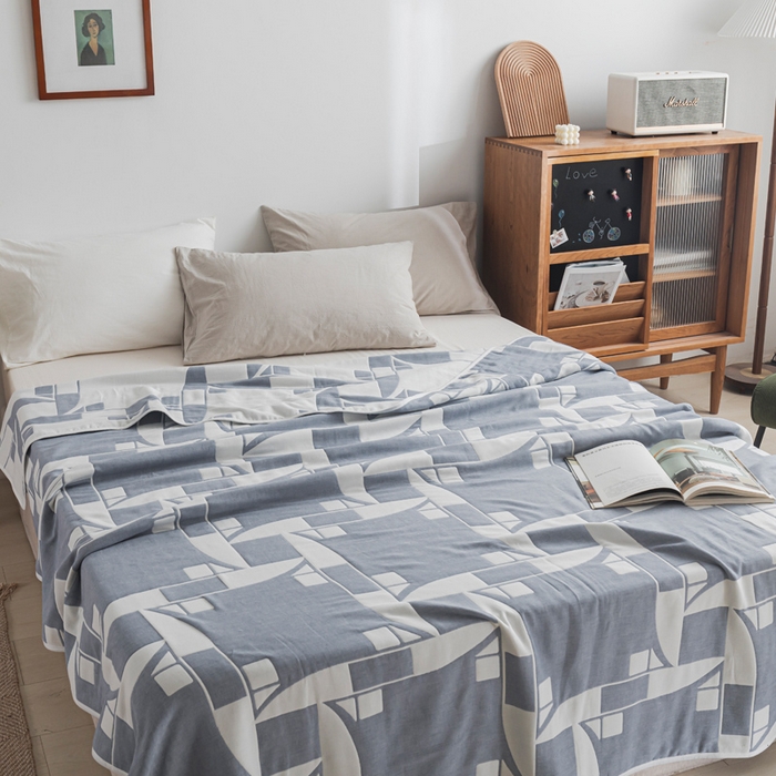 91家纺网 家纺一手货源 找家纺 朴尔家纺-毛巾被 2026新款抽象风格六层纱布毛巾被系列-朴尔经典款常年备货 魔幻世界-蓝