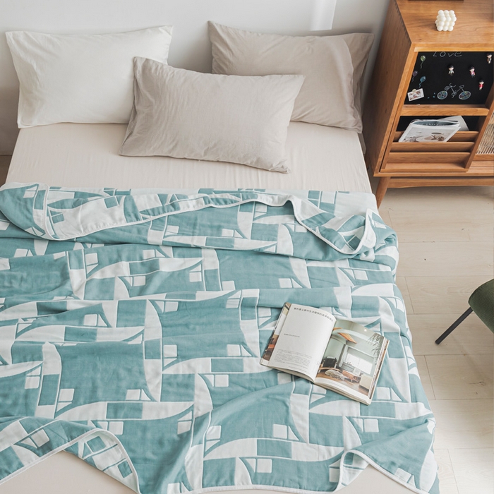 91家纺网 家纺一手货源 找家纺 朴尔家纺-毛巾被 2026新款抽象风格六层纱布毛巾被系列-朴尔经典款常年备货 魔幻世界-绿