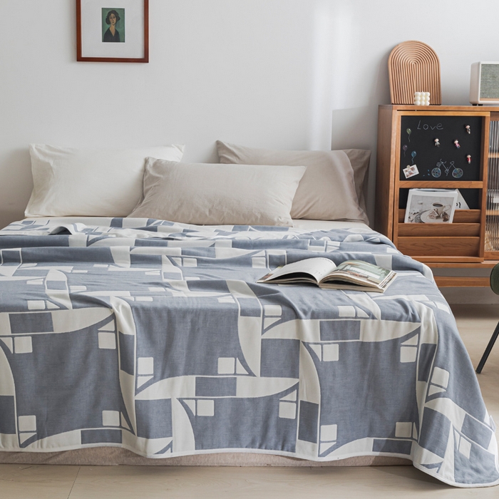 91家纺网 家纺一手货源 找家纺 朴尔家纺-毛巾被 2026新款抽象风格六层纱布毛巾被系列-朴尔经典款常年备货 魔幻世界-蓝