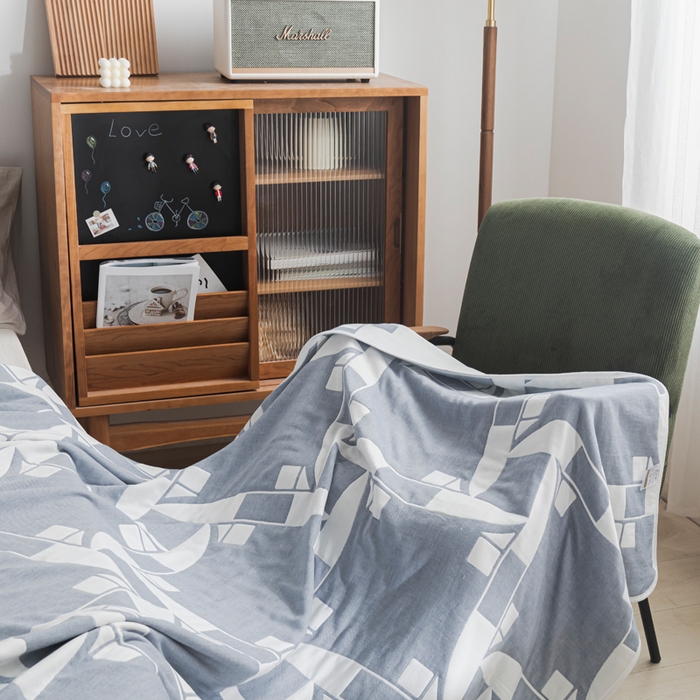 91家纺网 家纺一手货源 找家纺 朴尔家纺-毛巾被 2026新款抽象风格六层纱布毛巾被系列-朴尔经典款常年备货 魔幻世界-蓝