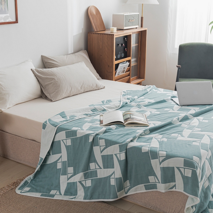 91家纺网 家纺一手货源 找家纺 朴尔家纺-毛巾被 2026新款抽象风格六层纱布毛巾被系列-朴尔经典款常年备货 魔幻世界-绿