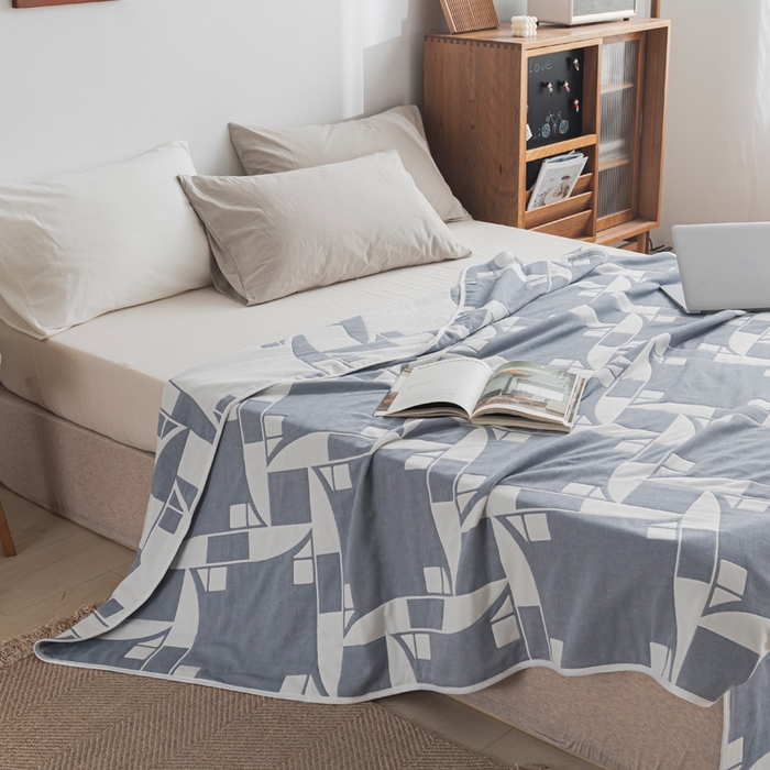 91家纺网 家纺一手货源 找家纺 朴尔家纺-毛巾被 2026新款抽象风格六层纱布毛巾被系列-朴尔经典款常年备货 魔幻世界-蓝