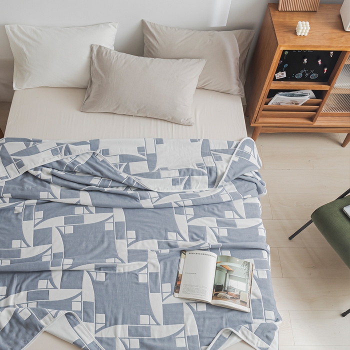 91家纺网 家纺一手货源 找家纺 朴尔家纺-毛巾被 2026新款抽象风格六层纱布毛巾被系列-朴尔经典款常年备货 魔幻世界-蓝